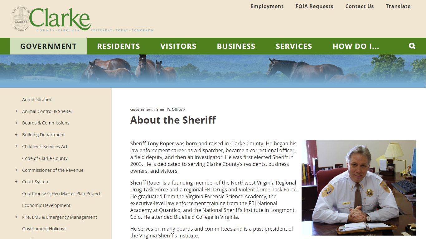 About the Sheriff | Clarke County, VA